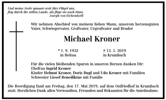 Kroner Michael 1932-2019 Todesanzeige